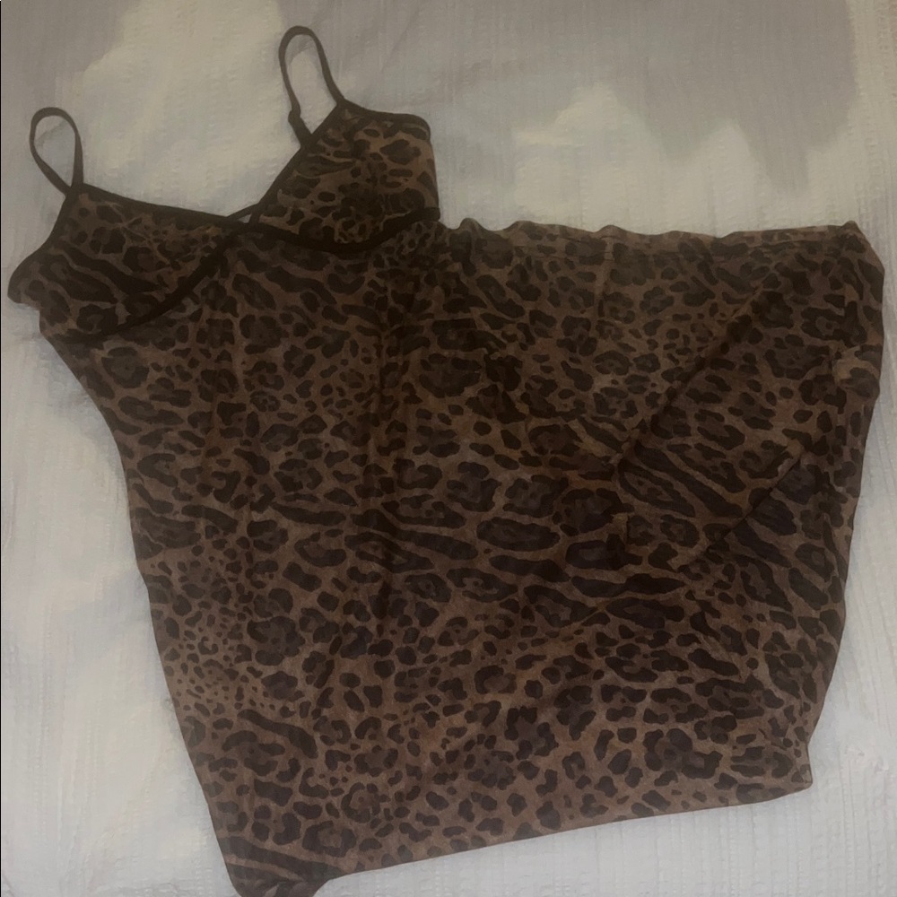 Sheer Leopard Print Spaghetti Strap Dress